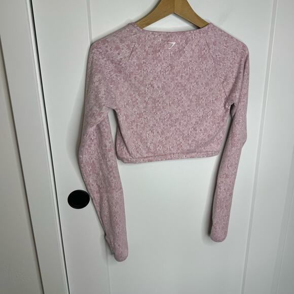 Gymshark Fleur Texture Long Sleeve Top Pink Cropped Thumb Holes Size Medium - Picture 5 of 5